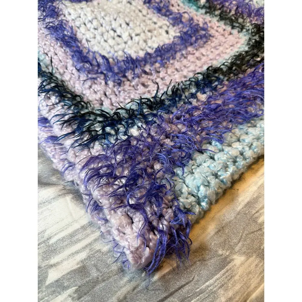 Granny Square Afghan 6’ 6” x 3’ Pastel Crochet Soft Blanket Throw Fun Fur Gift